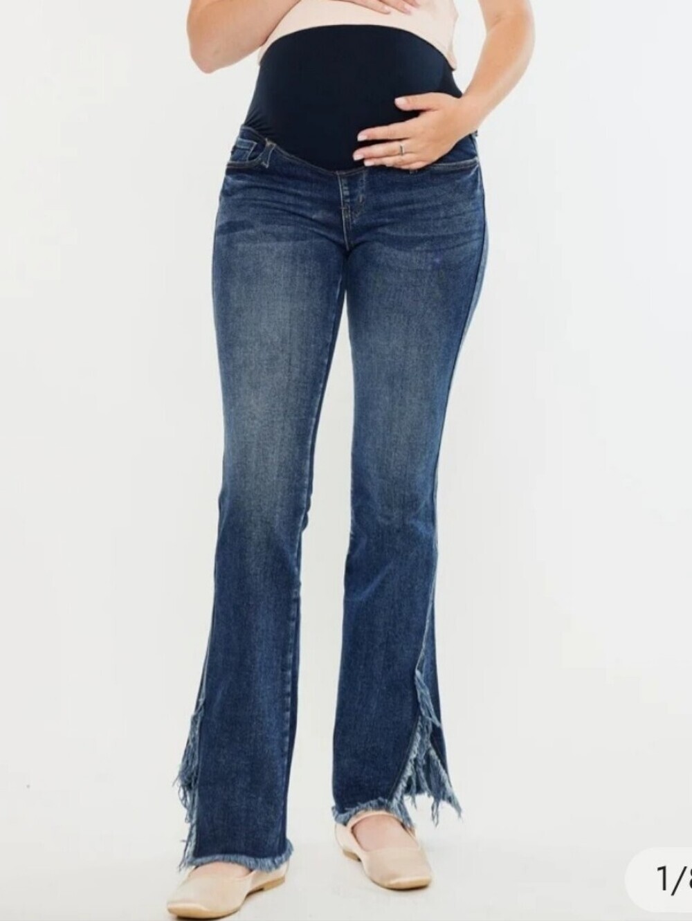 Kancan Maternity Jeans chicago bootcut Boho bohemian Raw Hem Slit Size 9